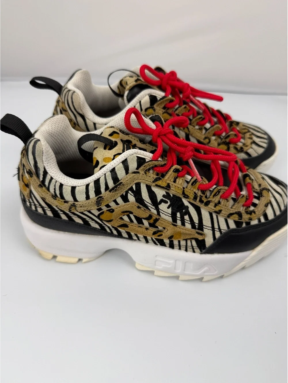 FILA Disruptor II Animal Sneakers Leopard Zebra Red Laces 5XM00806- Womans 7